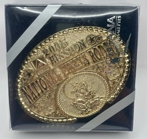 2005 Agco Hesston National Finals Rodeo Montana Silversmiths Gold Tone Buckle - Picture 1 of 6