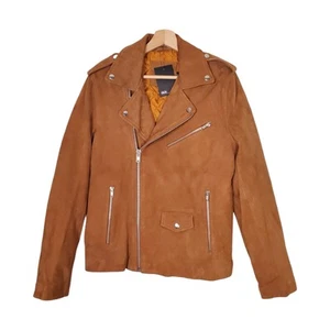 Giacca ASOS scamosciata frange premium pelle western trapuntata imbottita cammello piccola NUOVA - Foto 1 di 11
