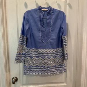 Tory Burch Zita Blue/White Embroidered Tunic Size 6 Fully Lined - Picture 1 of 16