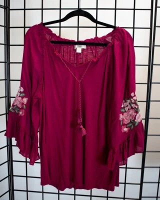 Blusa/top bordada floral roja para mujer verano/crucero/ropa de playa/vacaciones - talla XL Foto 1 de 4