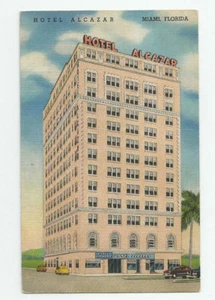 Postal vintage del Hotel Alcázar Miami Florida con vistas a la bahía y el parque de Vizcaya - Imagen 1 de 2