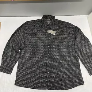 Bruno Shirt Mens L Sueded Microfiber Black All Over Print Long Sleeve Button NWT - Picture 1 of 9