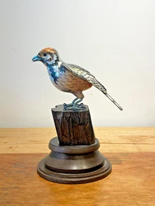 Francesco Rigossi plata pintada a mano sobre una base de madera "Pájaro en un árbol" - Imagen 1 de 10