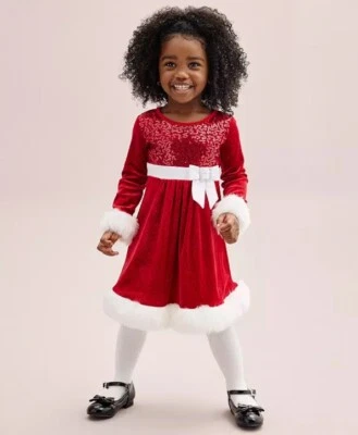 Bonnie Jean Red White Sequin Christmas Santa Holiday Faux Fur Trim Dress - Image 1 of 3