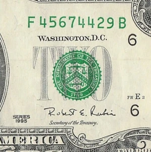 Atlanta 1995 Two Dollar Bill FB Block 45674429 FW E 2 BP 14 - Picture 1 of 11