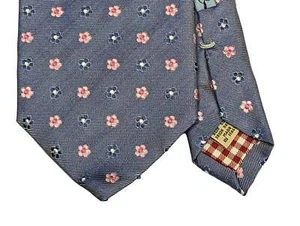 Battisti Tie Pale Blue Pink Florets 2-button & pocket Pure silk - Picture 1 of 3