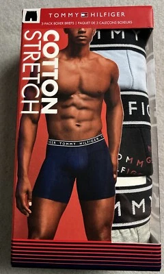 Paquete de 3 calzoncillos boxer TOMMY HILFIGER para hombre ropa interior elástica negros/grises/azules talla M Foto 1 de 3