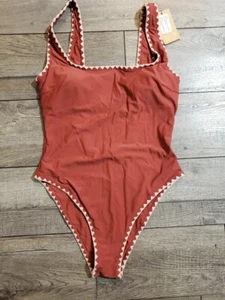 BERLOOK Women Sexy Bathing Suit Contrast Stitch Backless One-Piece Swimsuit Sz L - Picture 1 of 4
