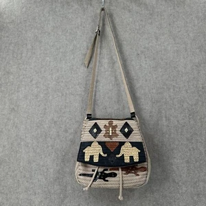 Braccialini Bag Off White Leather Crossbody Shoulder Bag Art Italy Tribal Aztec - Picture 1 of 17