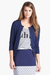 NWOT Halogen Three Quarter Sleeve Cardigan In Navy Peacock Size PXXS Retail $46 - Picture 1 of 5