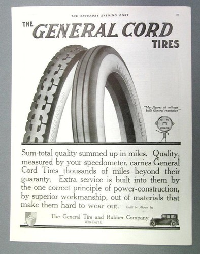 Original 1919 Tire Ad GERNERAL CORD TIRES MILEAGE BUILT REPUTATION 10 ...