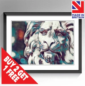 Lion Lioness Abstract Colourful Effect Poster Print Framed Unframed A3 A4 A5 #03 - Picture 1 of 14