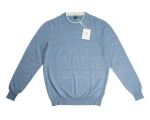 Fedeli $834 NWT Light Blue Cashmere Linen 'David' Crewneck Slim Fit Sweater XXL - Picture 1 of 4
