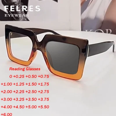 Square Photochromic Presbyopic Glasses Women Outdoor Shade Sunglasses Readers - Image 1 of 4