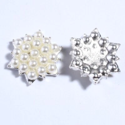 20PCS 18MM Rhinestone Ivory Pearl Buttons For Hair Flowers Centers Metal Alloy - Image 1 of 2
