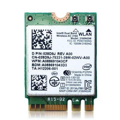 Intel Dual Band Wireless-AC 3160 3160NGW NGFF Bluetooth 4.0 Wifi WLAN Karte 28D9J - Bild 1 von 4