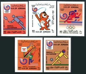 Jordan 1334-1338 imperf, 1339, MNH. Mi 1406B-1410B. Olympics Seoul-1988. Tennis, - Picture 1 of 2