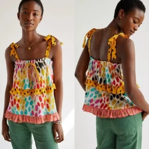 NWT Conditions Apply Multi-Color Anthropologie Ruffled Tie Strap Cami, SIZE L - Picture 1 of 7