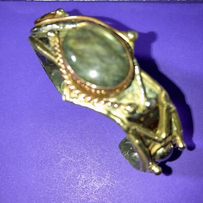 Labradorite cabochon in copper, brass & other metals. Cuff Brutalist  #JUNI-15 - Image 1 of 4