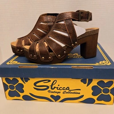 Sbicca Logan Platform  Wedge Sandal Shoes Brown Studs Size 8 Leather NEW HTF  - Image 1 of 4