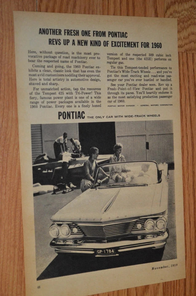 Pontiac Bonneville 1960 convertible original vintage anuncio impreso anuncio 60 Foto 1 de 1