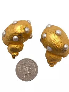 1980er Dominique Aurientis Frankreich Figur Lg. Ohrringe Muschel & Kunstperlen - Bild 1 von 3