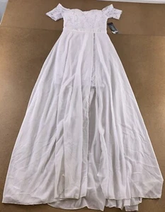 La Scala Women's Small White Off the Shoulder Sequin Lace High Low Dress NWT - Picture 1 of 11