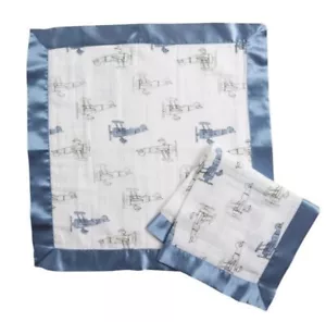 NWT Aden + Anais Sky High White And Blue Airplane Muslin Satin Security Blanket - Picture 1 of 5