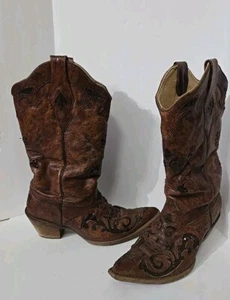 Vintage Corral abgenutzt Leder Pailletten-Inlay Western Cowboystiefel/Damen 8M - Bild 1 von 8