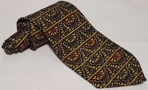100% Silk FROG Brand Gold Black Polynesian Pattern Retro Necktie Hipster Tie - Picture 1 of 12