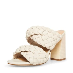 Steve Madden Twisted Bone Off White Leather Chunky Braided Straps Open Toe Mules - Picture 1 of 9