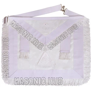 Masonic Past Master 100% Lambskin Apron With Sun - White fringe Hand Embroiedred - Picture 1 of 6