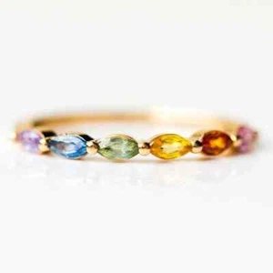 Anillo Multi Arco Iris Zafiro, Media Eternidad Banda Anillo, Banda de Boda Mujer Joyería - Imagen 1 de 5