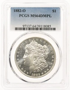 Dólar de plata Morgan 1882-O $1 graduación profesional MS 64 DMPL espejo profundo similar a prueba - Imagen 1 de 3