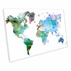 Blue Green world map watercolour art Europe Asia America Africa Canvas Art Print