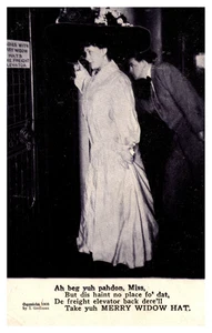 postcard No Place for dat Freight Elevator Mery Widow Hat 1908 Grollman B1592 - Picture 1 of 2