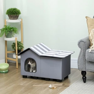 PawHut Outdoor Cat House, Feral Cat Cave with Elevated Base, Grey - Picture 1 of 11