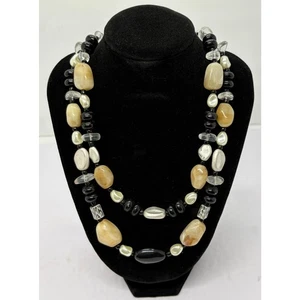 Chico’s Silver Tone Beaded Two Strand Layered Necklace Statement Piece NWT $35 - Picture 1 of 4