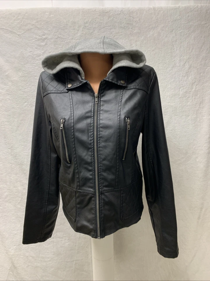 New look Womens Large faux leather hoodie - Image 1 of 4