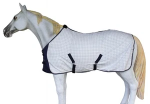 Horse Cotton Sheet Blanket Rug Summer Spring White Navy 5317 - Picture 1 of 6