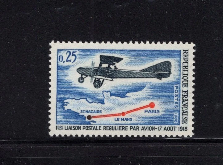 France 1968 Letord Lorraine Bimotor Airplane ,Map of France, Airmail MNH SC 1218 - Image 1 of 1