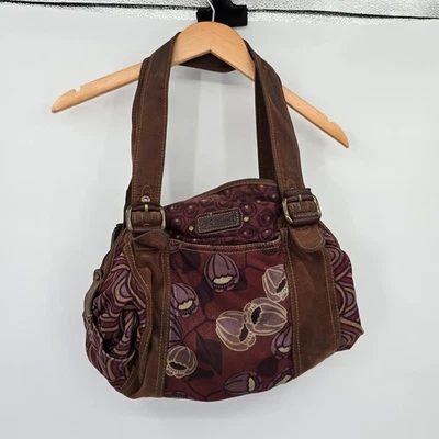 Vintage Fossil Shoulder Bag Brown Floral Canvas Leather Trim Hobo Purse Women's - Image 1 of 4