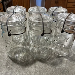 Lot Of 6 Vintage Ball Eclipse Wide Mouth Canning Jars W/ Lids & Metal Clips - Picture 1 of 6