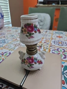 Vintage MCM Floral Pattern Mini 3 Footed Ceramic 6.5" Oil Lamp - Picture 1 of 6