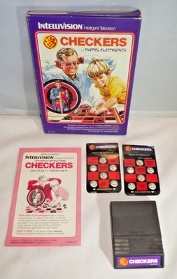 Mattel Intellivision CHECKERS Video Game Cartridge w/ Box, Manual & Overlays - Image 1 of 4