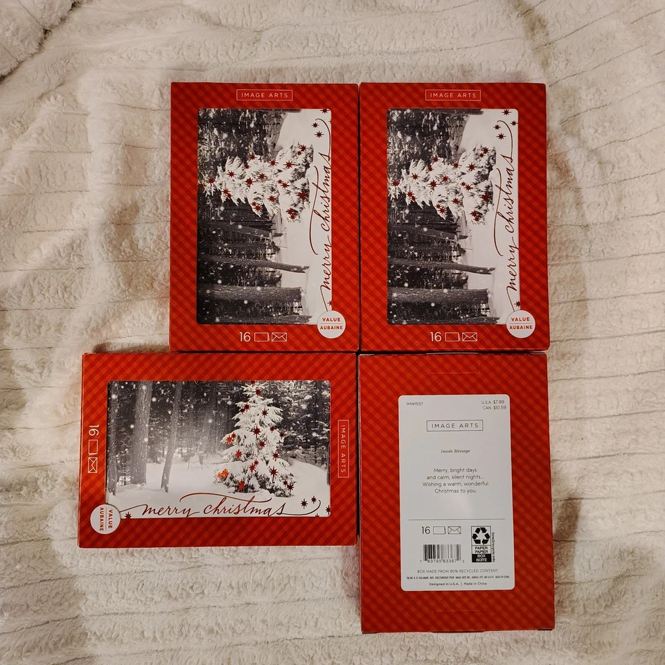 Tarjetas de Navidad Hallmark Image Arts con sobres 16 árboles nevados estrellas rojas nuevas ✈️ Foto 1 de 1