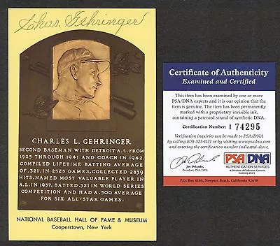 Chas Gehringer Signed Hall of Fame Plaque Postcard Detroit Tigers HOF PSA/DNA - Image 1 of 2
