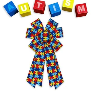 Large Autism Awareness Bows for Wreath Colorblocking Autism Wreath Bows Red B... - Foto 1 di 5