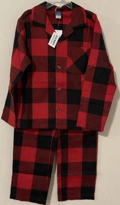 Old Navy Boys 6/7 Small Red Plaid Warm Pajama Shirt & Pull-On Pant Set NWT A9 - Image 1 of 4