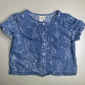 Denim Cropped Button Shirt Cottagecore Floral Print Vintage Sz 6 Coldwater Creek - Picture 1 of 4